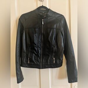 Faux Leather Moto Jacket size M on label, but fits more like a women’s small.